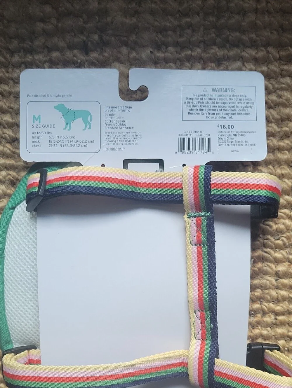 Boots & Barkley Teal and White Doggy Backpack Accessory with Rainbow Straps